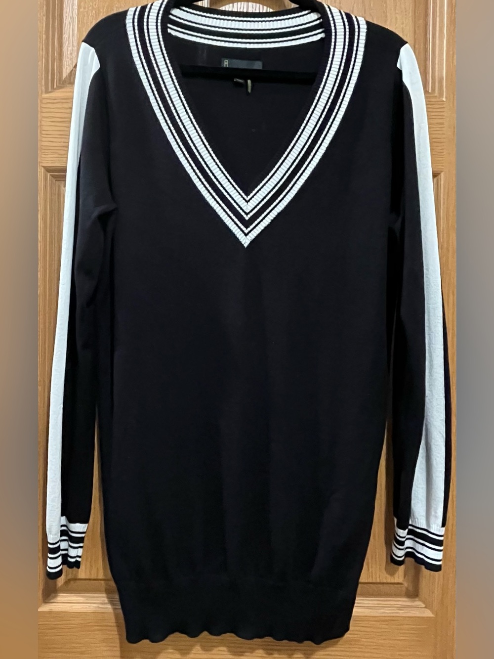 i jeans by Buffalo Black V-Neck Sweater with White Stripe Trim